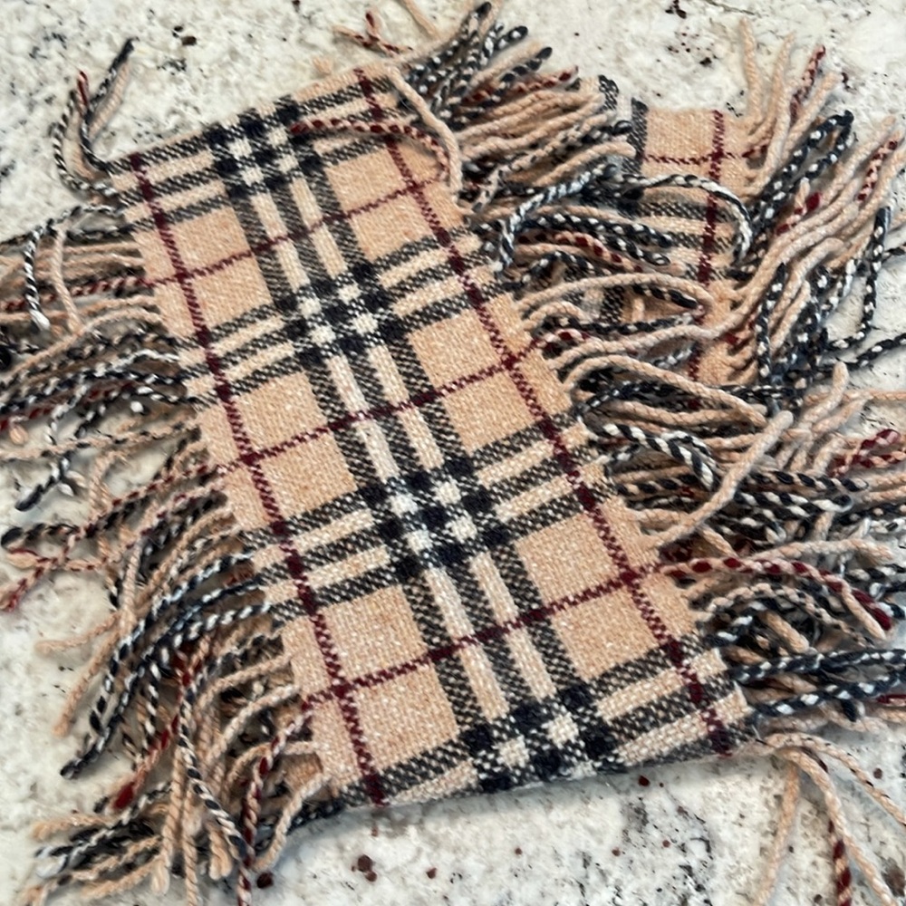 Burberry "Happy" Fringe Scarf in Wool, Angora & Cashmere 5”x51” w/(2) 3” Fringe
